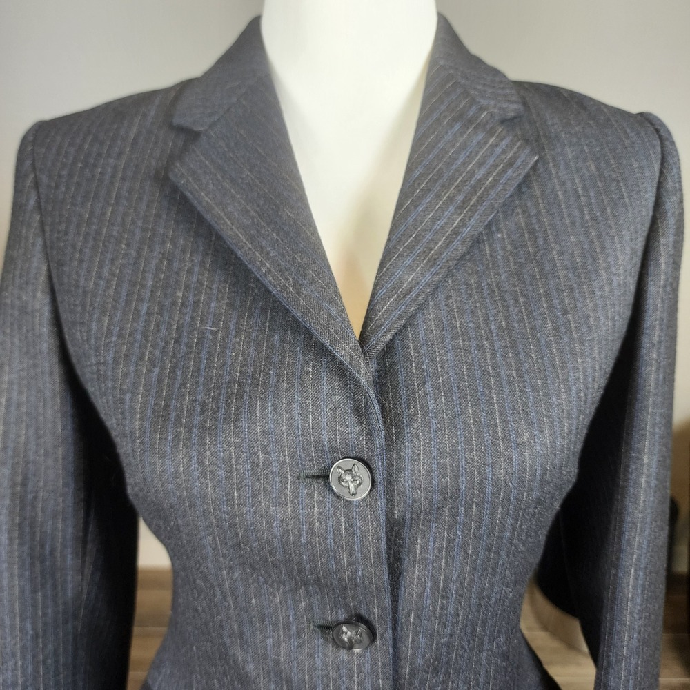 Pytchley Phillips & Piper Wool Pinstripe Riding Blazer Womens US 2 Gray Fox Head - Picture 4 of 12